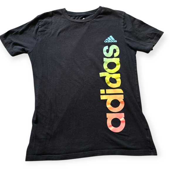 Adidas Black & Rainbow Tee, Size Youth Large 14/16 - Picture 1 of 4